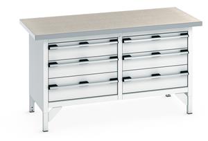 1500mm Wide Engineers Storage Benches with Cupboards & Drawers Bott Bench1500Wx750Dx840mmH - 6 Drawers & Lino Top